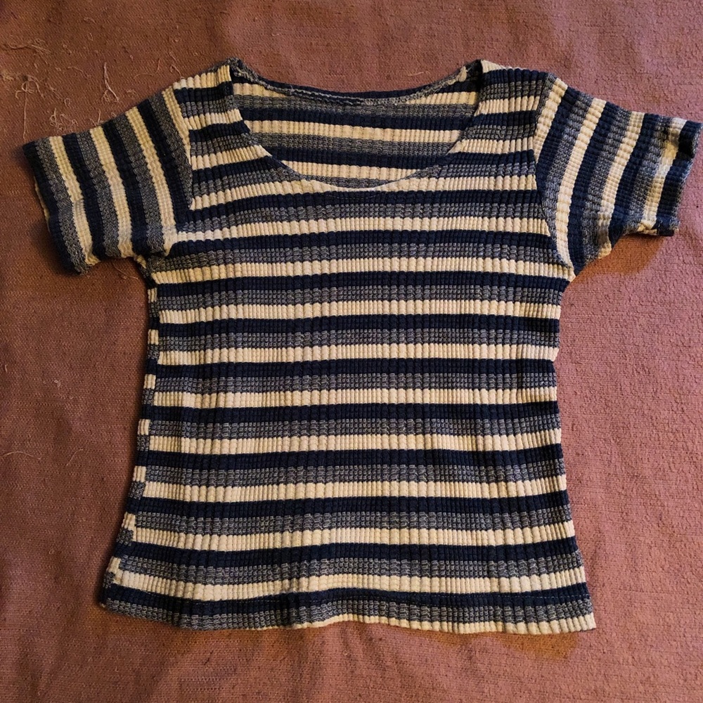 Striped Short Sleeve Knit Crop Top